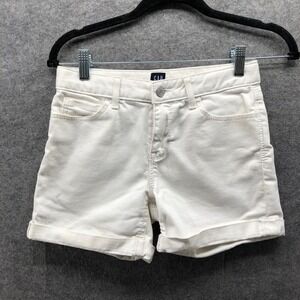 Gap Girls Size 14 Stretch Midi Denim Shorts White Roll Cuff Jean Short